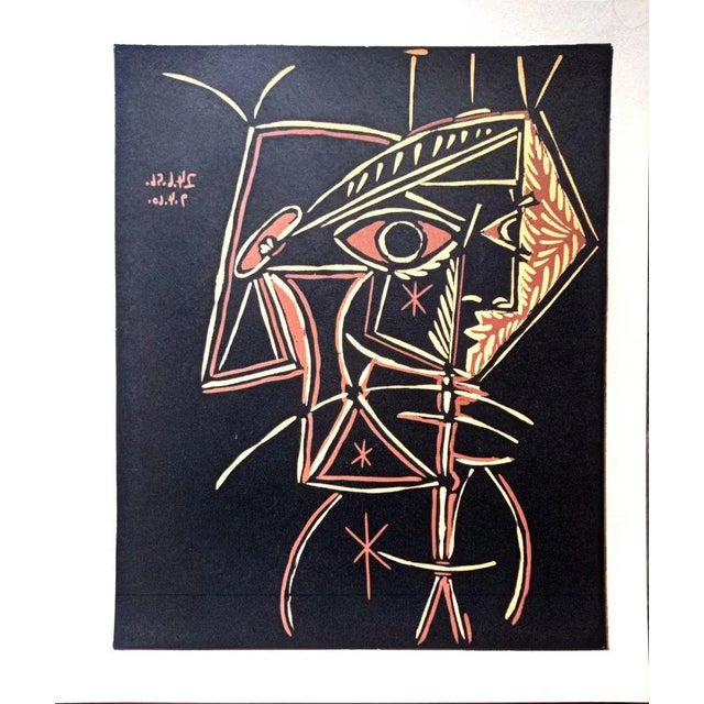 Pablo Picasso - Woman lying in bed and guitarist / Original linocut, 1962 Cercle d'Art 38 x 32 cm In excellent condition I...