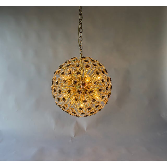 Brass Large 1950s Sputnik Dandelion Chandelier, Brass & Crystal, 11 Bulbs For Sale - Image 8 of 18