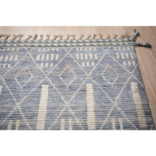 6x9 Modern Light Blue Geometric Moroccan Handknotted Wool Berbet Carpet Rug For Sale - Image 4 of 6