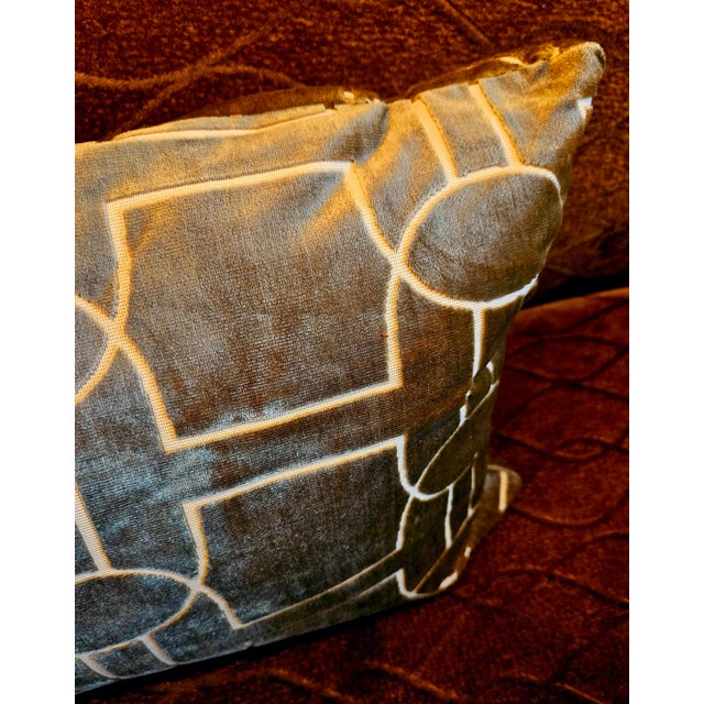 Contemporary Gerald Charles Tolomeo Oblong Olive Green Clarence House Cut Velvet Throw Pillow For Sale - Image 3 of 3