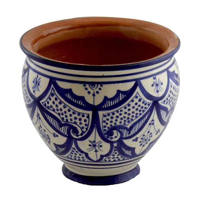 Vintage Moroccan Spanish Garden Drain Hole Ceramic Terracotta Planter For Sale - Image 4 of 4