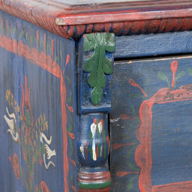 Blue Late 19th Century Original Hand Painted Blue Blanket Chest of Three Drawers From Hungary For Sale - Image 8 of 18