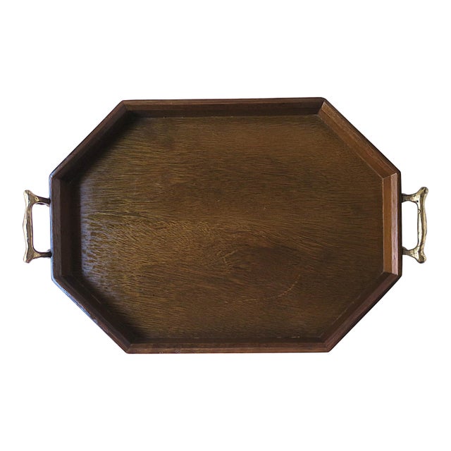 Wood and Brass Serving Tray For Sale
