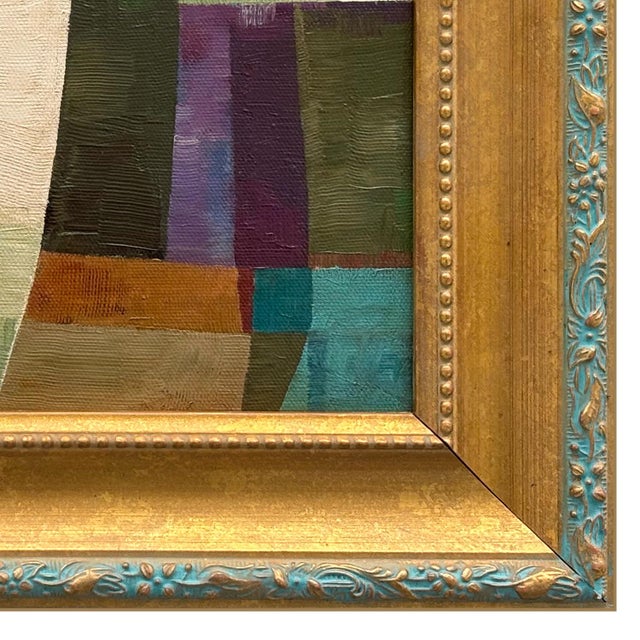 2020s Contemporary Abstract Olive Green Oil Painting in Vintage Gold Frame For Sale - Image 5 of 6