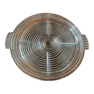 1960s Art Deco Anchor Hocking Manhattan Divided Depression Glass Relish Platter For Sale