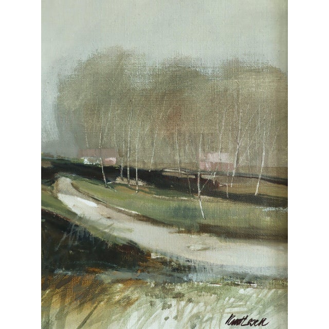 Green Mid-Century Modern 'A Gentle Path' Vintage Original Mini Landscape Oil Painting, Framed For Sale - Image 8 of 11