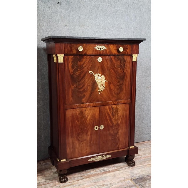 Empire Four-Column Secretaire in Flame Mahogany with Gilt Bronze Mounts For Sale - Image 9 of 13