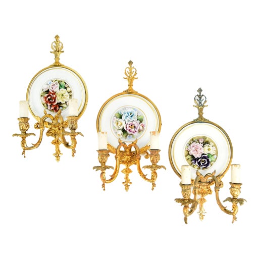 Early 20th Century Wall Lights from Capodimonte, Set of 3 For Sale