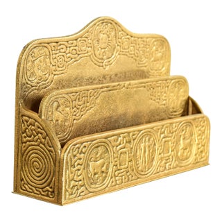 Tiffany Studios New York Zodiac Pattern Bronze Doré Letter Rack For Sale