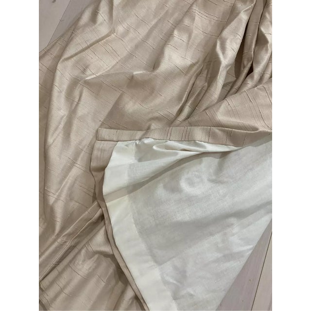 1950s Vintage Silk Curtain Panel Pencil Pleat Handmade Beige For Sale - Image 5 of 7