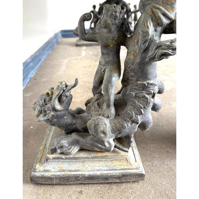 French Bronze Figural Coffee Table With Travertine Top For Sale - Image 9 of 11