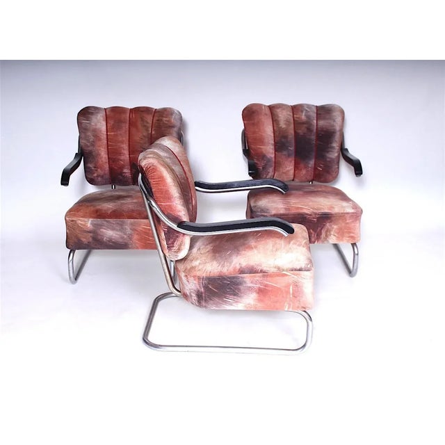 - Made in Czechoslovakia - Made of chrome, wood, fabric - Good, original condition. This piece is attributed to the...