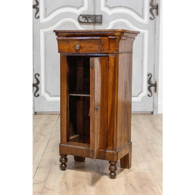 Italian 19th Century Walnut Bedside Table with Drawer over Door, Carved Motifs For Sale In Atlanta - Image 6 of 10