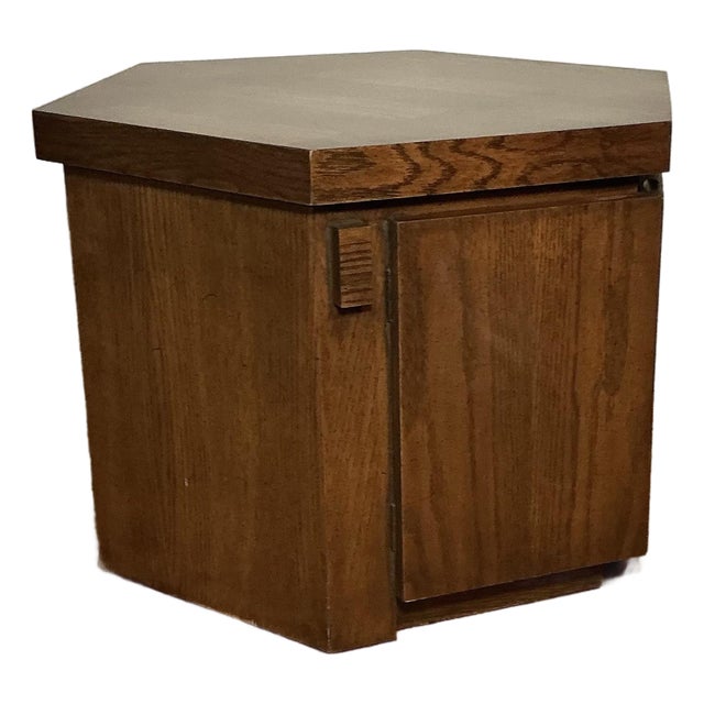 Lane Brutalist Mid Century Modern Hexagonal Cabinet End Table, 1970s For Sale