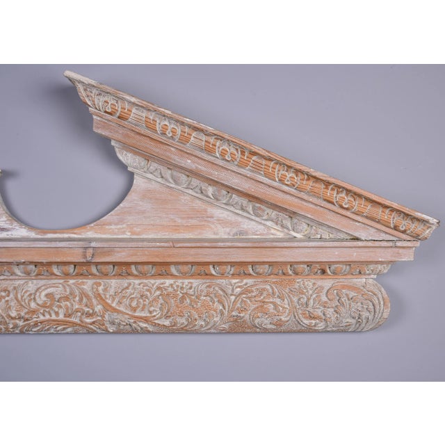 Large Limed Wooden Overdoor Split Pediment With Highly Carved Bottom Edge For Sale - Image 9 of 12