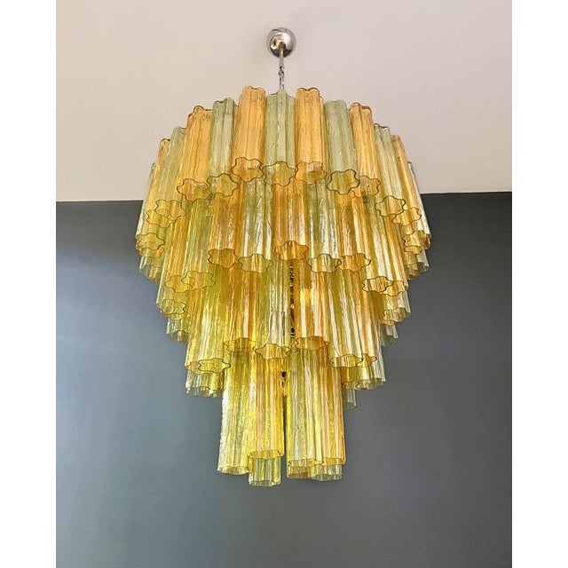 Large Vintage Green and Amber Murano Glass Tiered Chandelier, 1990s For Sale - Image 6 of 18