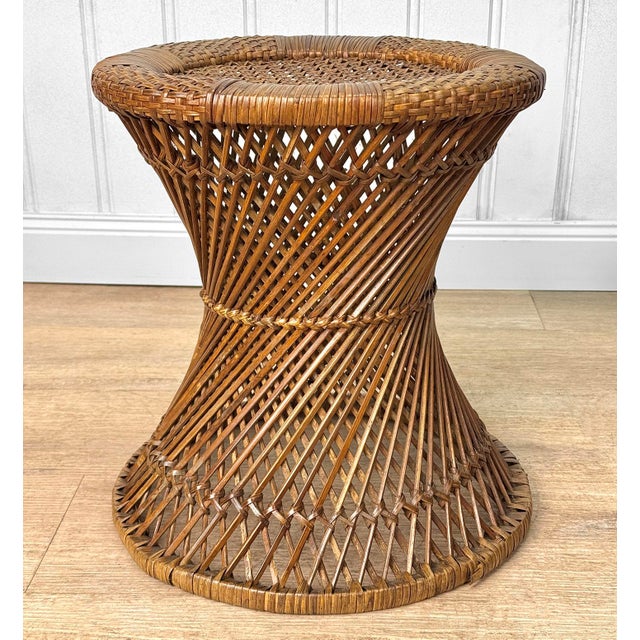Boho Chic Vintage Coastal Boho Wicker & Rattan Round Plant Stand Table For Sale - Image 3 of 7