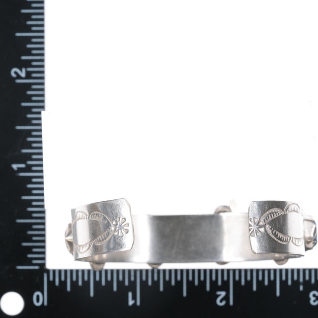 Silver 6 3/8" Vintage Zuni silver and turquoise row cuff bracelet For Sale - Image 8 of 10