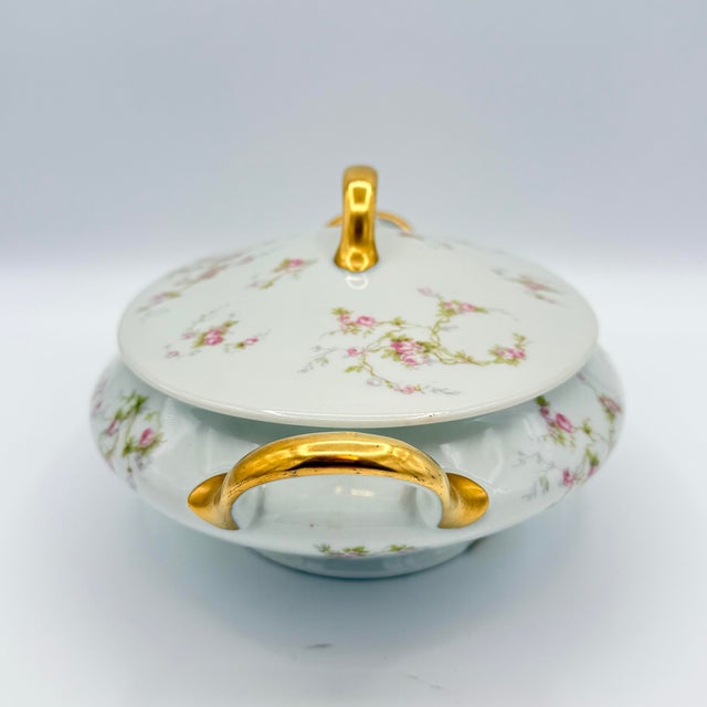 Late 19th Century Antique j.m. Redon Limoges Covered Tureen Pink Floral Gilt Parisian Chic For Sale - Image 5 of 8