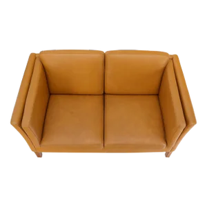 Borge Mogenson Tan Leather Loveseat Sofa Danish Mid-Century Modern