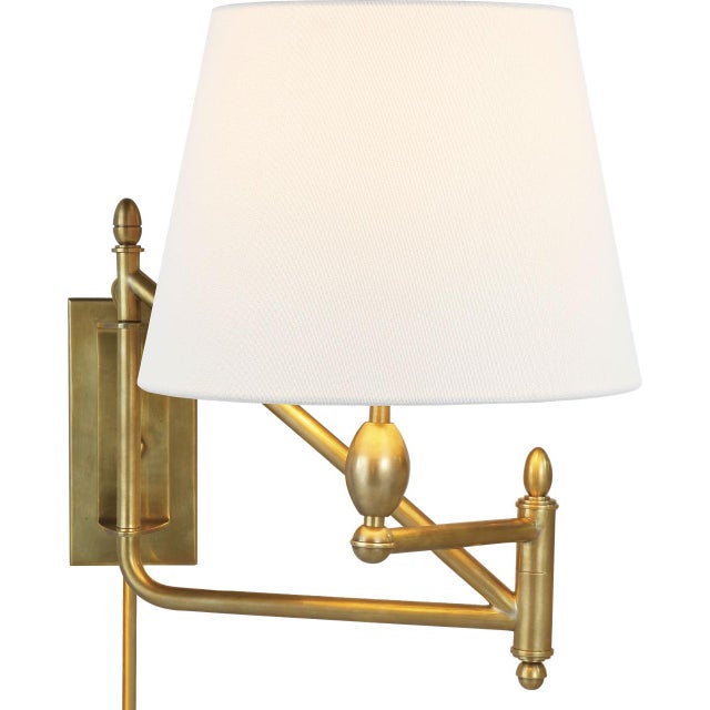 Thomas O'Brien for Visual Comfort Signature Paulo Small Bracket Light in Hand-Rubbed Antique Brass with Linen Shade For Sale
