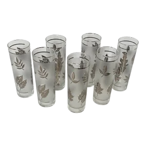 Vintage Libbey Silver Foliage Highball Glasses – Set of 7 Frosted Mid-Century Cocktail Collins Barware
