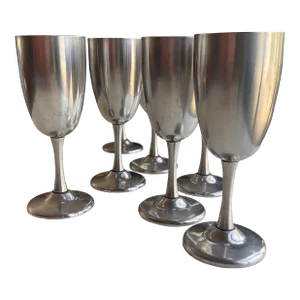 Contemporary Spring Inox 18/10 Stainless Wine Goblets- Set of 7