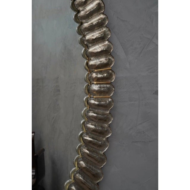 Mid-Century Style Oval Silver anf Murano Glass and Brass Wall Mirror, Italy, 2000 For Sale - Image 9 of 11