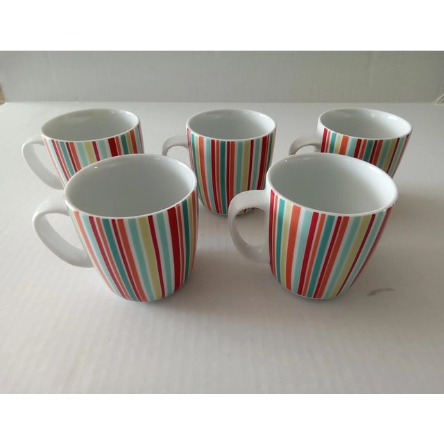 2000 - 2009 Vintage Mid-Century Modern Crate & Barrel Vertical Stripe Coffee Tea Mugs -Set of 5 For Sale - Image 5 of 5