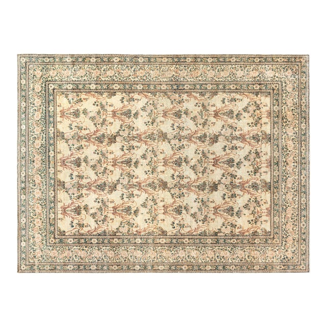1920s Persian Kirman Beige, Brown, Green Hand Knotted Wool Carpet For Sale