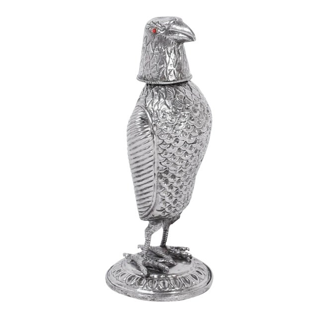 Silvered Metal Bird Decanter or Flask For Sale