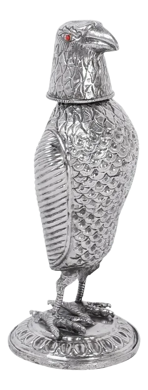 Silvered Metal Bird Decanter or Flask