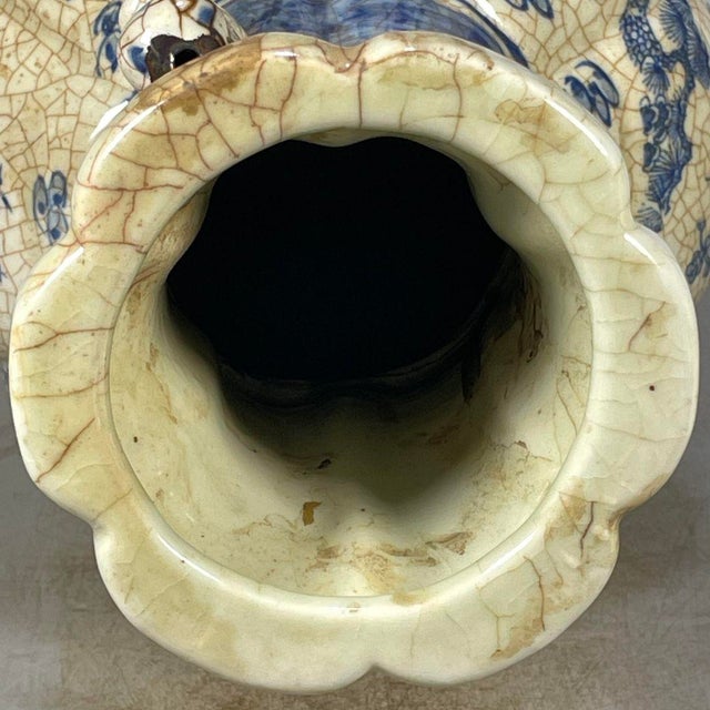 Chinese Blue & White Crackle Glaze Porcelain Vase With Tiger & Figural Motif For Sale - Image 9 of 9