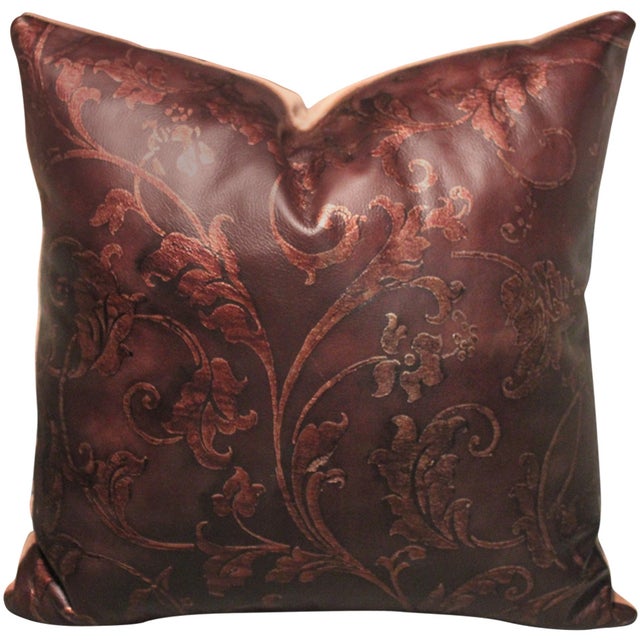 Hand Tooled Brown Leather Pillow Chairish