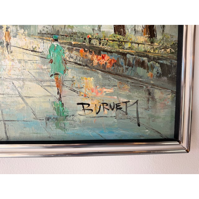 Vintage Burnett Parisian Street Scene Oil on Canvas Painting – Framed For Sale - Image 10 of 13