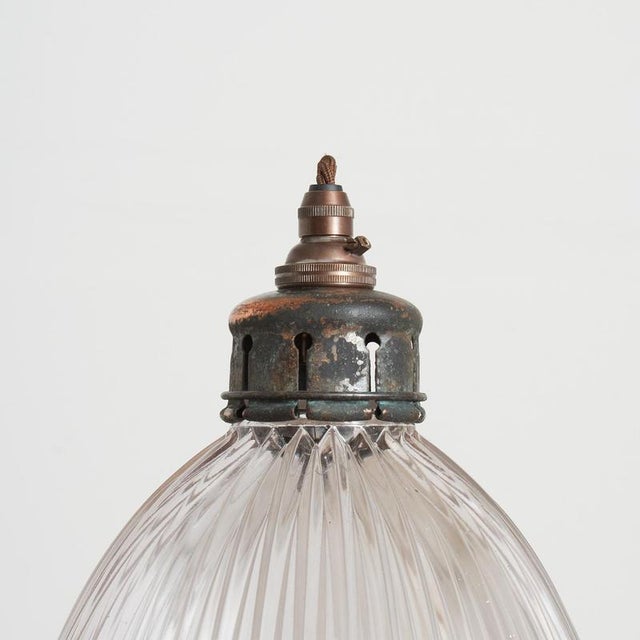 Antique Reclaimed Holophane Glass Pendant Light, 1950s For Sale - Image 4 of 8