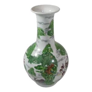 1970s Long Neck Porcelain Hand Painted Oriental Vase