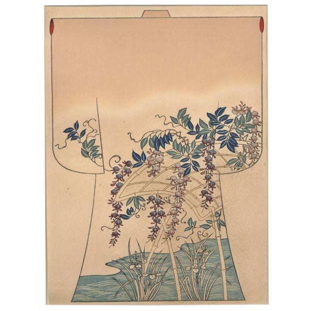 Matted 1927 Asian Japanese Kimono Fashion Design Woodblock For Sale