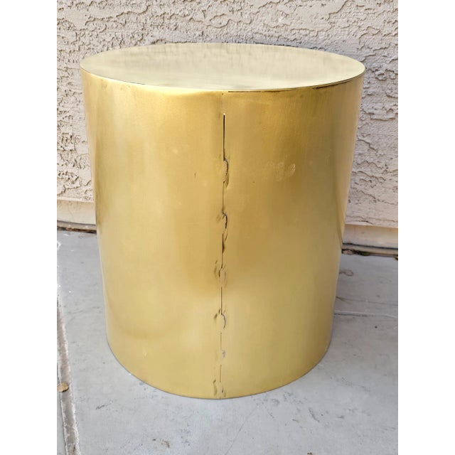 Brueton Vintage Solid Brass Drum Table Attributed to Brueton, 1/8" Heavy Gauge Brass, Polished & Lacquered For Sale - Image 4 of 6