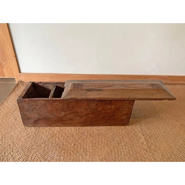Folk Art Javanese Solid Teak Storage Box With Engravings Mid-20th Century For Sale - Image 3 of 6