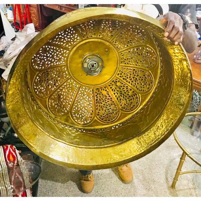 Metal 1960s Morrocan Brass Chandelier and Planter - 2 Piece Set 52'' For Sale - Image 7 of 13
