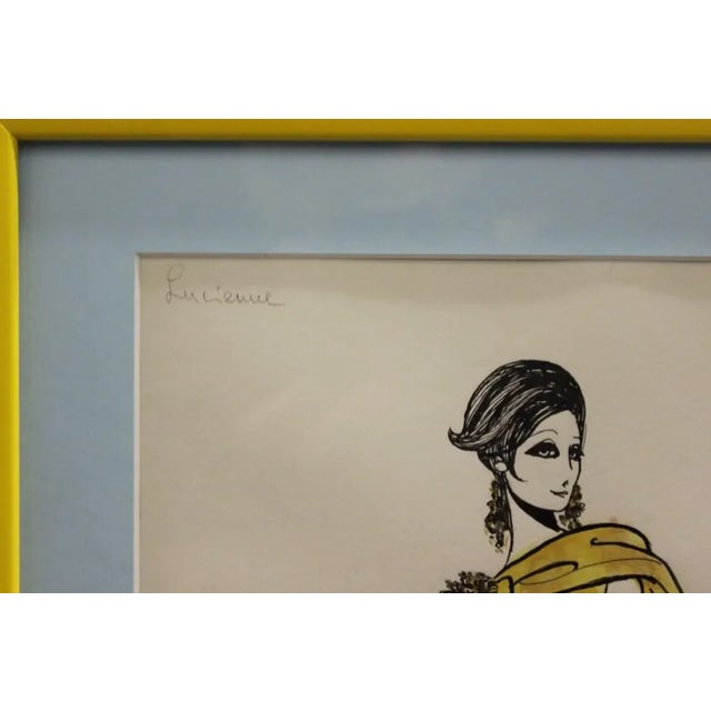 1960s "Nina Ricci 'Capucine' 68" Watercolor Fashion Plate For Sale - Image 5 of 5