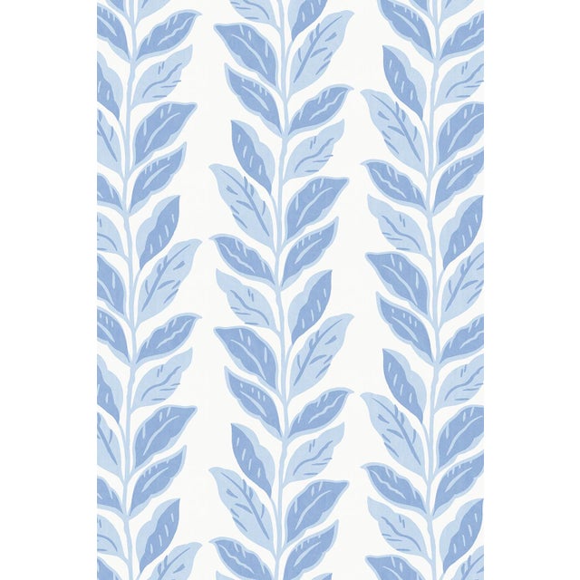 Garden Leaf Stripe Grasscloth Wallpaper by House Party | French Blue | 6 Yards For Sale In Charlotte - Image 6 of 6