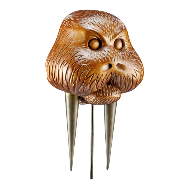 1970s Modernist Beechwood and Brass Walrus Sculpture by Sarreid Ltd. For Sale