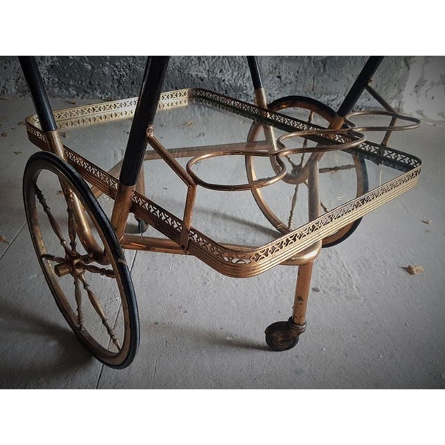 Brass and Wood Bar Wagon attributed to Cesare Lacca for Cesare Lacca, Italy, 1950s For Sale - Image 16 of 18