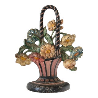 American Cast Iron Flower Basket Doorstop For Sale
