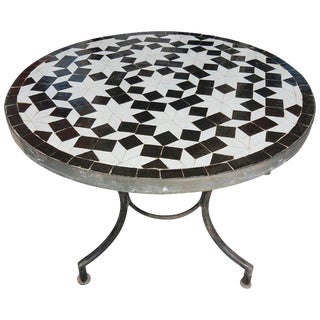 Moroccan Black & White Mosaic Side Table For Sale
