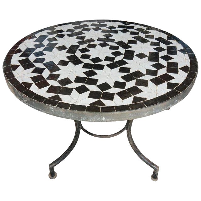 Moroccan Black & White Mosaic Side Table For Sale