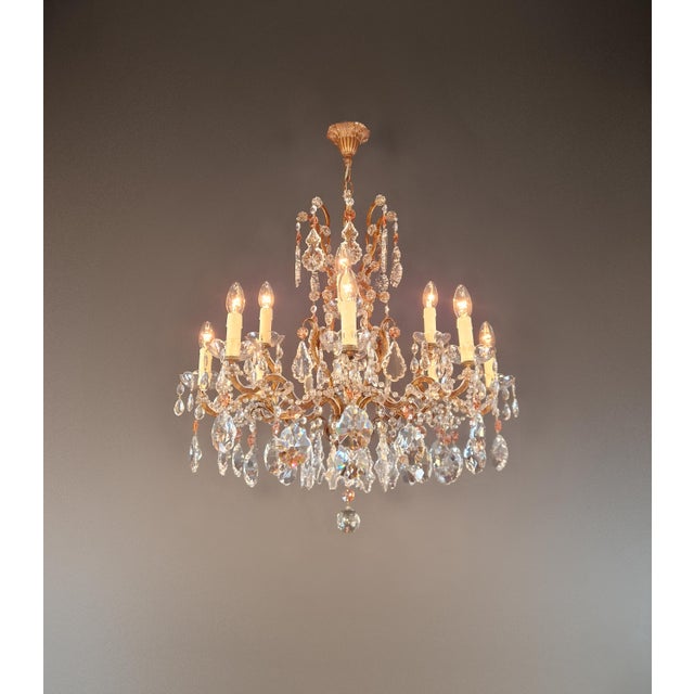 Rococo Vintage Italian Baroque Revival Crystal Chandelier Rose Crystal Accents For Sale - Image 3 of 9