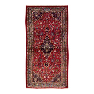 1960s Vintage Persian Kashan Handmade Red Floral Wool Rug For Sale